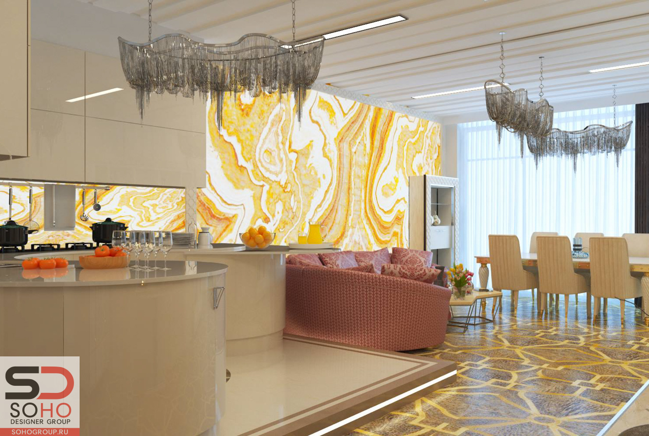 <strong>Дизайн интерьера гостиной комнаты с панорамными окнами и выходом на лужайку<span><b>in</b>art deco style</span></strong><i>→</i>